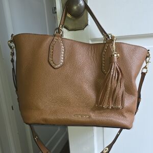 Michael Kors Tan Leather Shoulder Bag with Gold Accents ( Brooklyn Large Size)